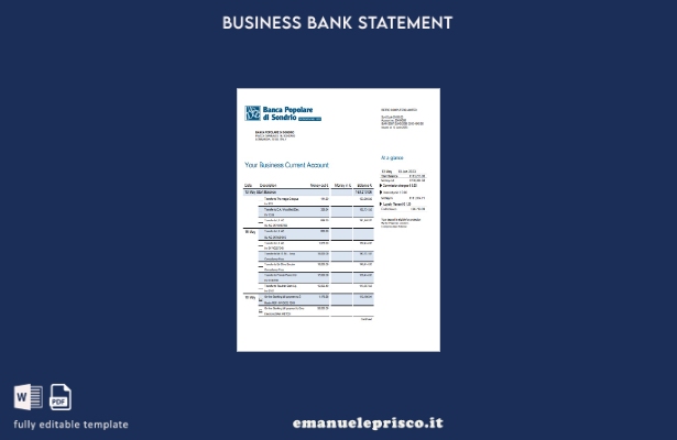 stile verificato Estratto conto Banca Popolare di Sondrio Business Modello Word 
